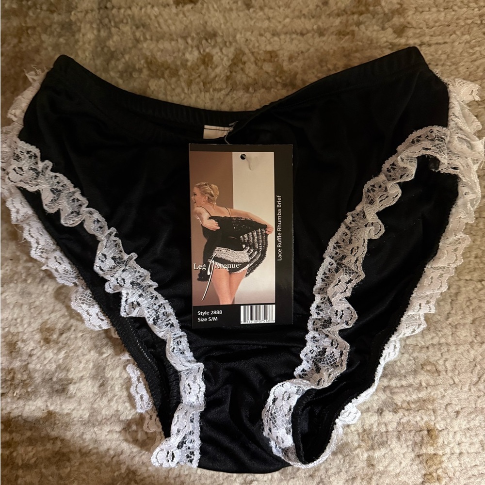 Leg Avenue Black Panties with White Lace Trim